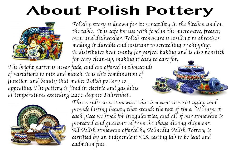 Polmedia Polish Pottery 12 oz Bubble Mug - Grecian Sea Pattern Handmade in Boleslawiec Poland by Ceramika Artystyczna + Certificate of Authenticity