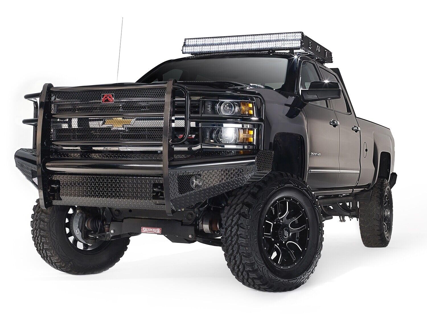 Black Steel Front Ranch Bumper Fab Fours CH11-S2760-1 2 Stage Black Powder Coated w/Full Grill Guard Incl. Light Cut-Outs