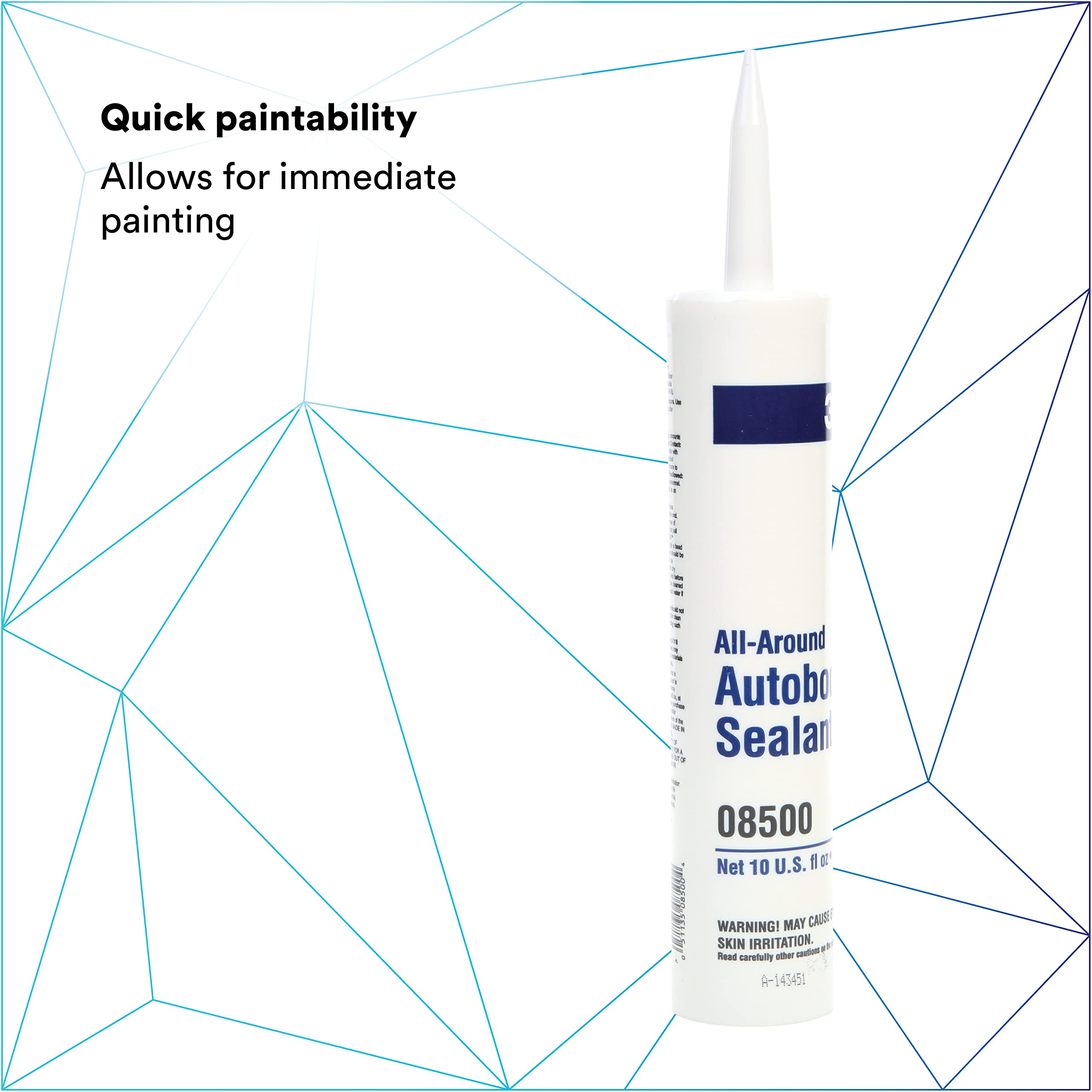 3M Autobody All-Around Sealant, 08500, Medium-Bodied, Water-Based, Quick-Drying, 1/10 gal/10 fl oz Cartridge , White