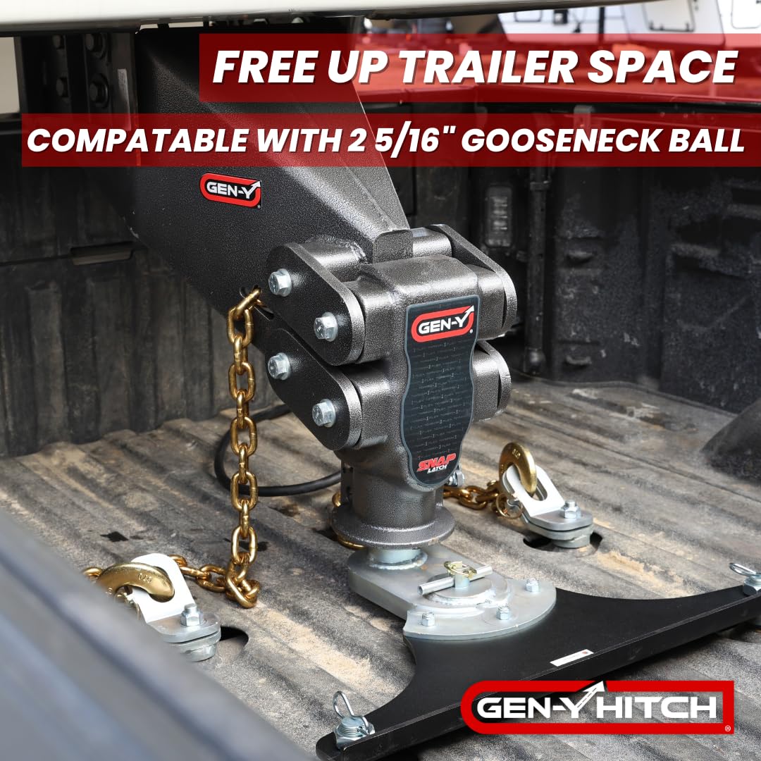 GEN-Y Hitch Fifth Wheel Rhino Pin Box with Gooseneck SnapLatch Coupler | 3,500-6,500 LBS Pin Weight Range | 30K LBS Towing Capacity | Compatable with 2 5/16" Gooseneck Ball