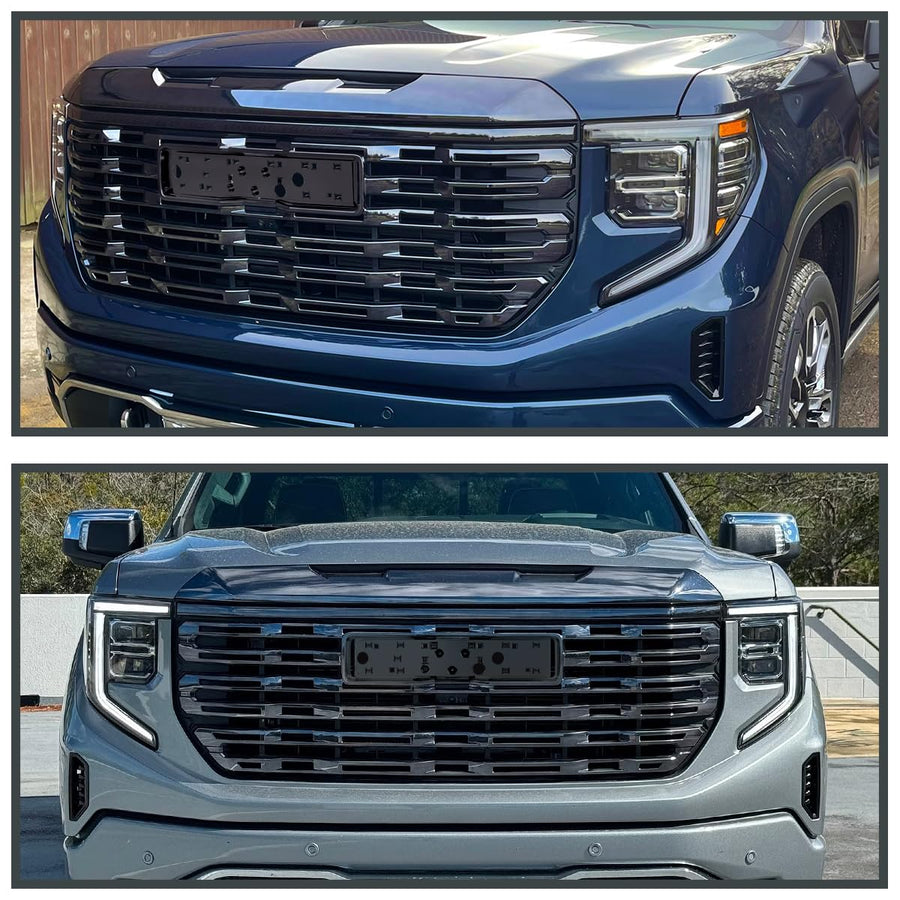 Denali Style Glossy Black Spec-D Tuning Front Bumper Hood Grille Compatible with 2022-2025 GMC Sierra 1500 Pickup