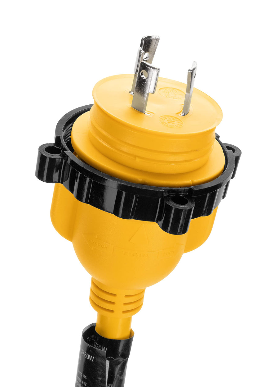 PowerGrip Camco 50-Foot Marine/Boat Extension Cord with 30M/30F Locking Adapters | Allows for Easy Boat Connection to Distant Power Outlets (55613)