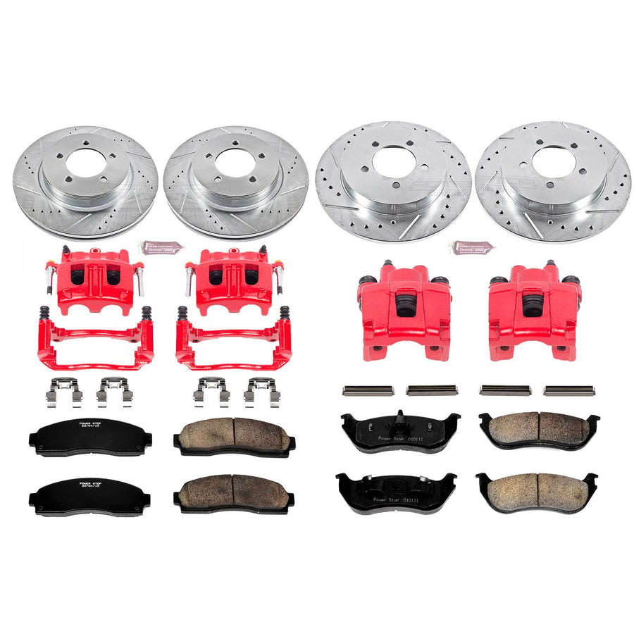 Power Stop Z23 Evolution Sport 1-Click Brake Kit with Calipers Powder Coated (Brake Pads, Drilled/Slotted Rotors)