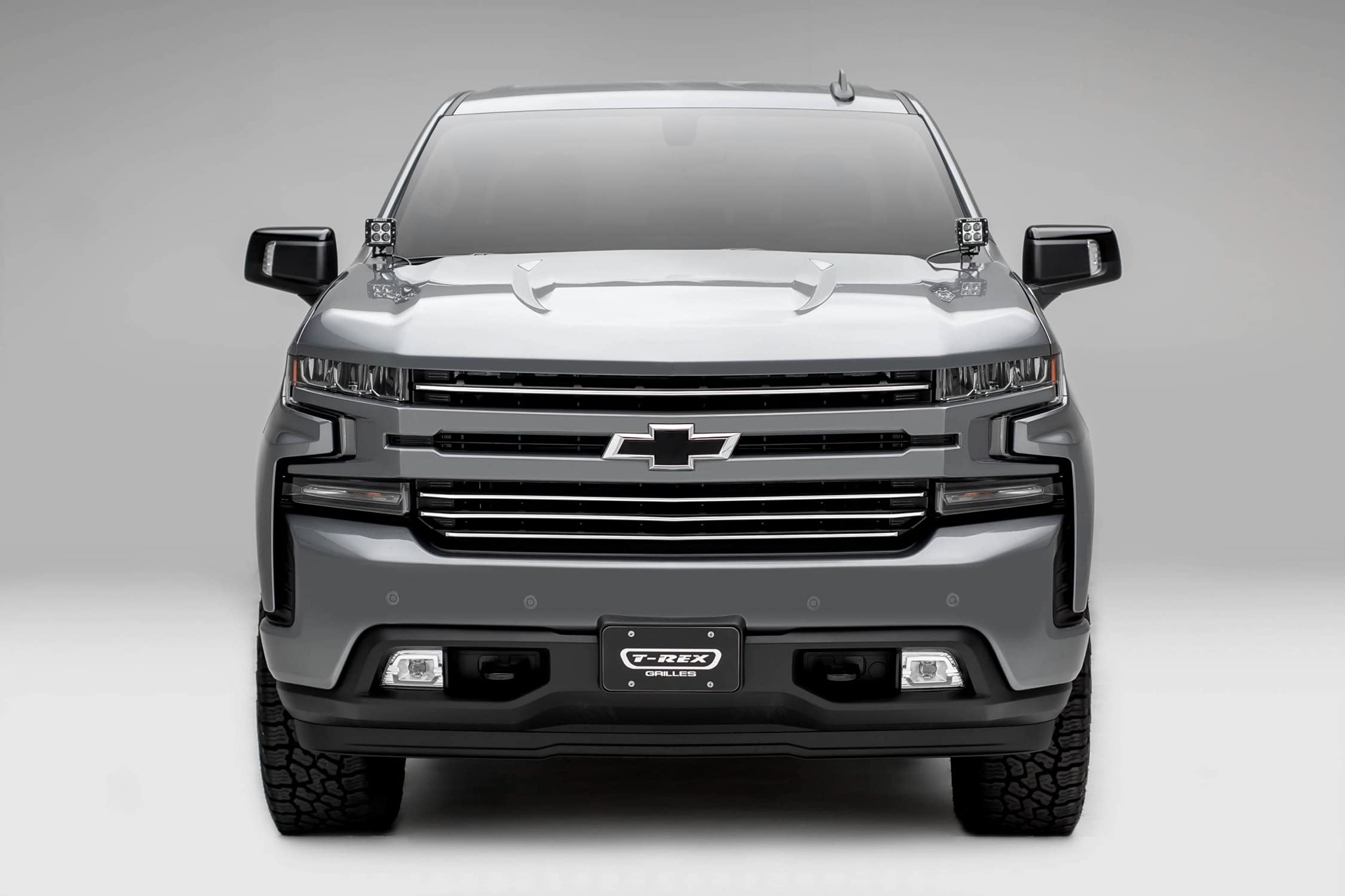 Silverado Compatible with (2019-2022) 1500 Trail Boss, RST, LT Round Billet Grille, Horizontal Round, Silver, 4 Pc, Overlay, Does Not Fit Vehicles with Camera - PN #6211236