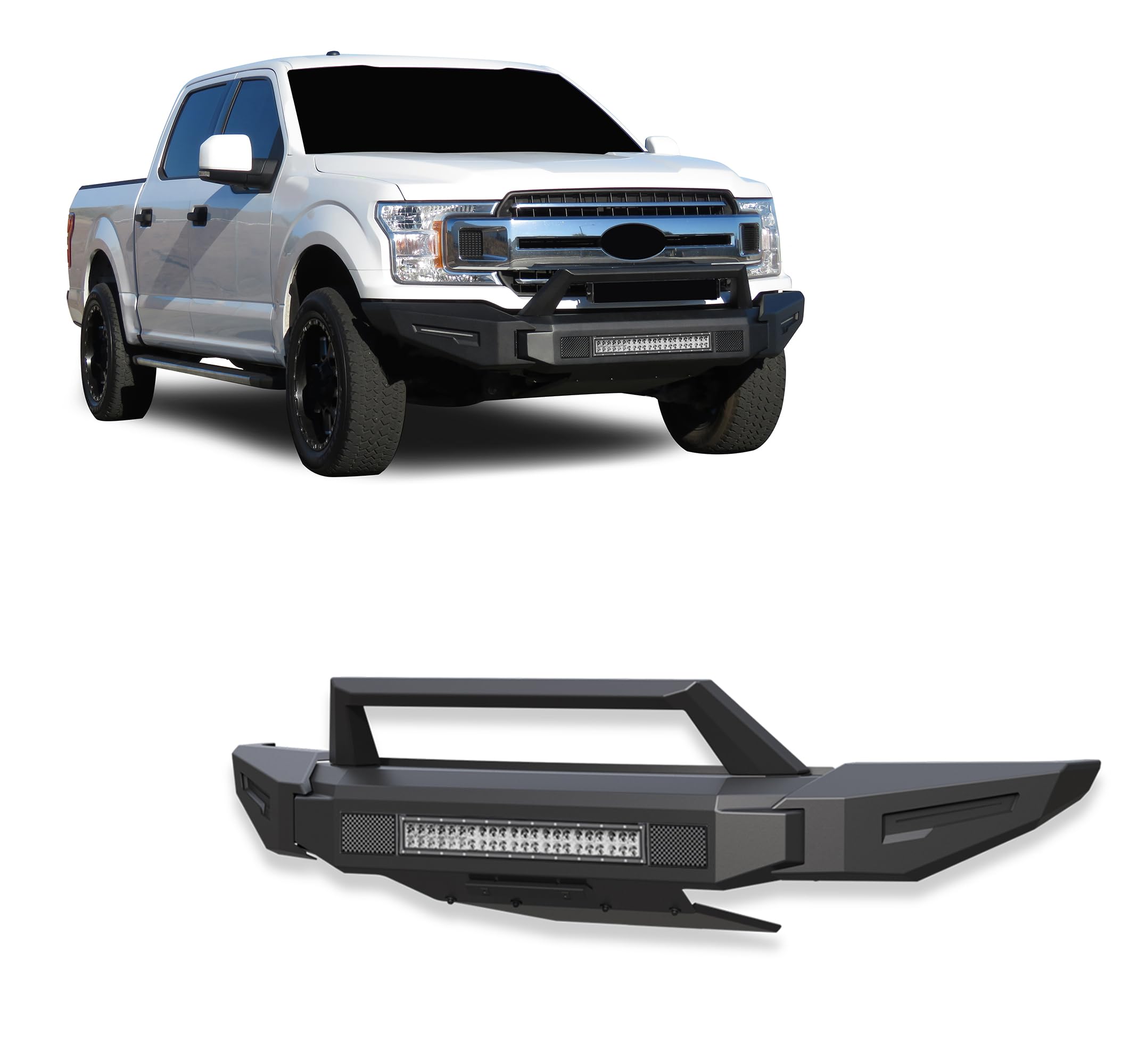 Armour II Black Horse Heavy Duty Front Bumper Kit Matte Black Compatible with 2018-2020 Ford F-150-AFB-F119-K1