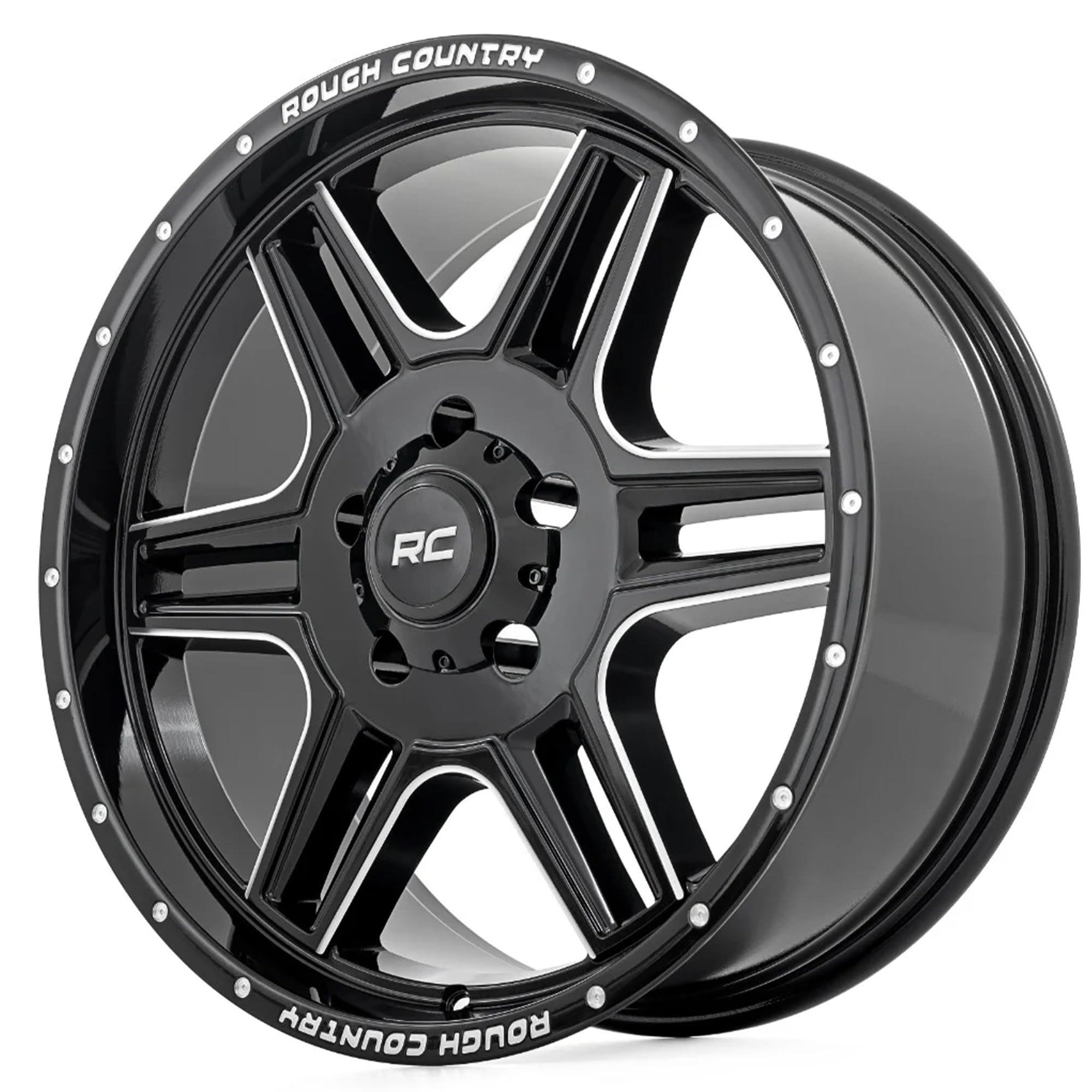 92 Series Rough Country Wheel - 18x9, 5x5.5 Bolt Pattern, +0mm Offset, Single-Piece Aluminum, Gloss Black with Milled Accents