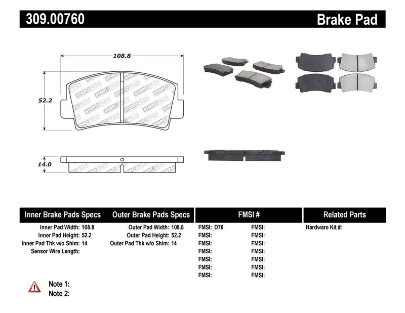 Sport Brake Pads StopTech 309.00760 with Shims