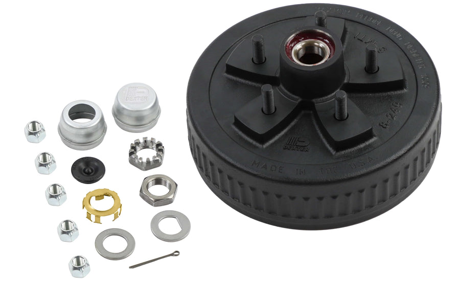Trailer Hub-Drum Kit Dexter Pre-Greased 3.5K Axle 5-5.00 Bolt Center 1/2" Studs (K08-249-1G)