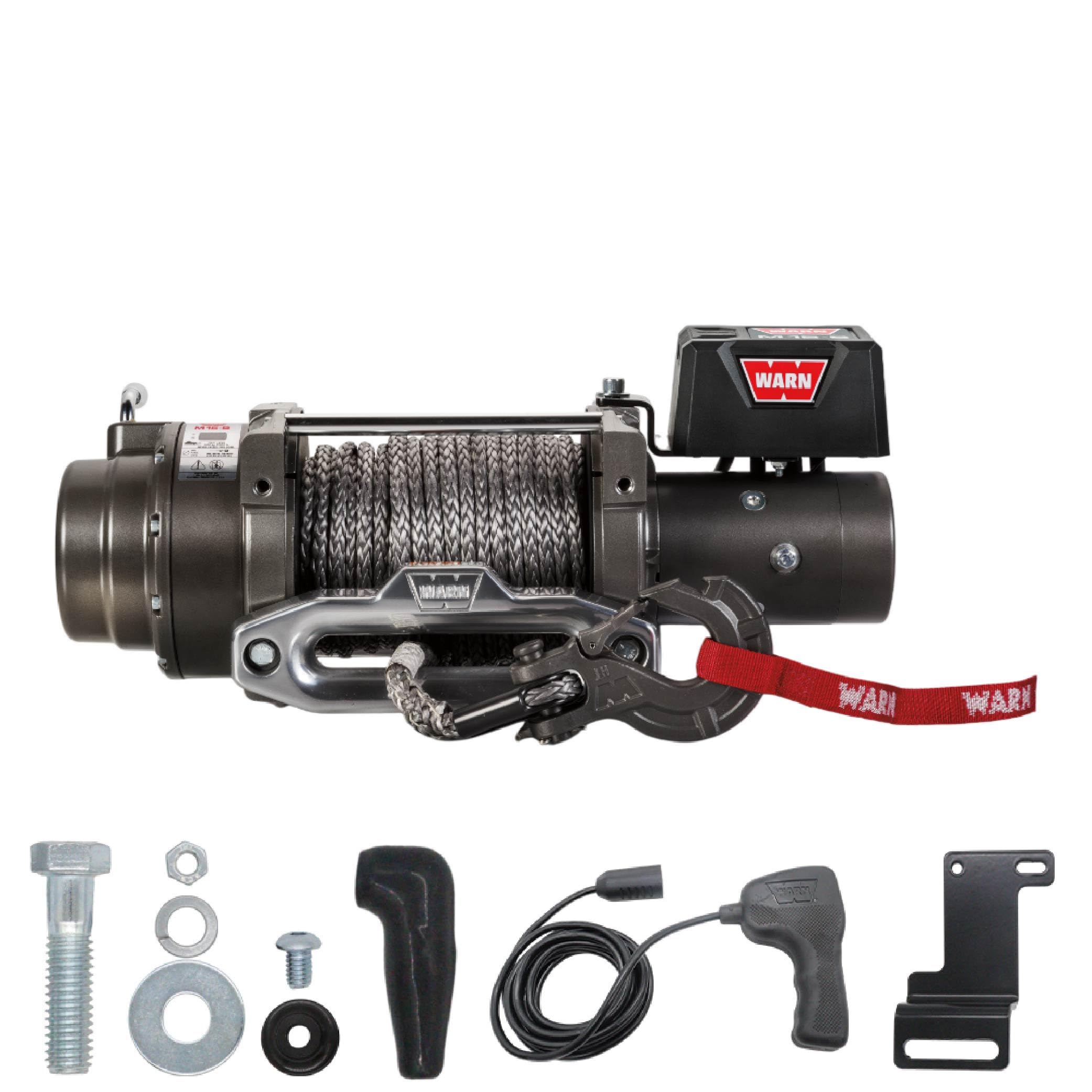 M15-S WARN Electric 12V Heavyweight Winch – 15,000 lb Pulling Capacity, Synthetic Rope, Sealed Motor, IP68 Waterproof, All-Metal Gear Train for Off-Road & Industrial Recovery