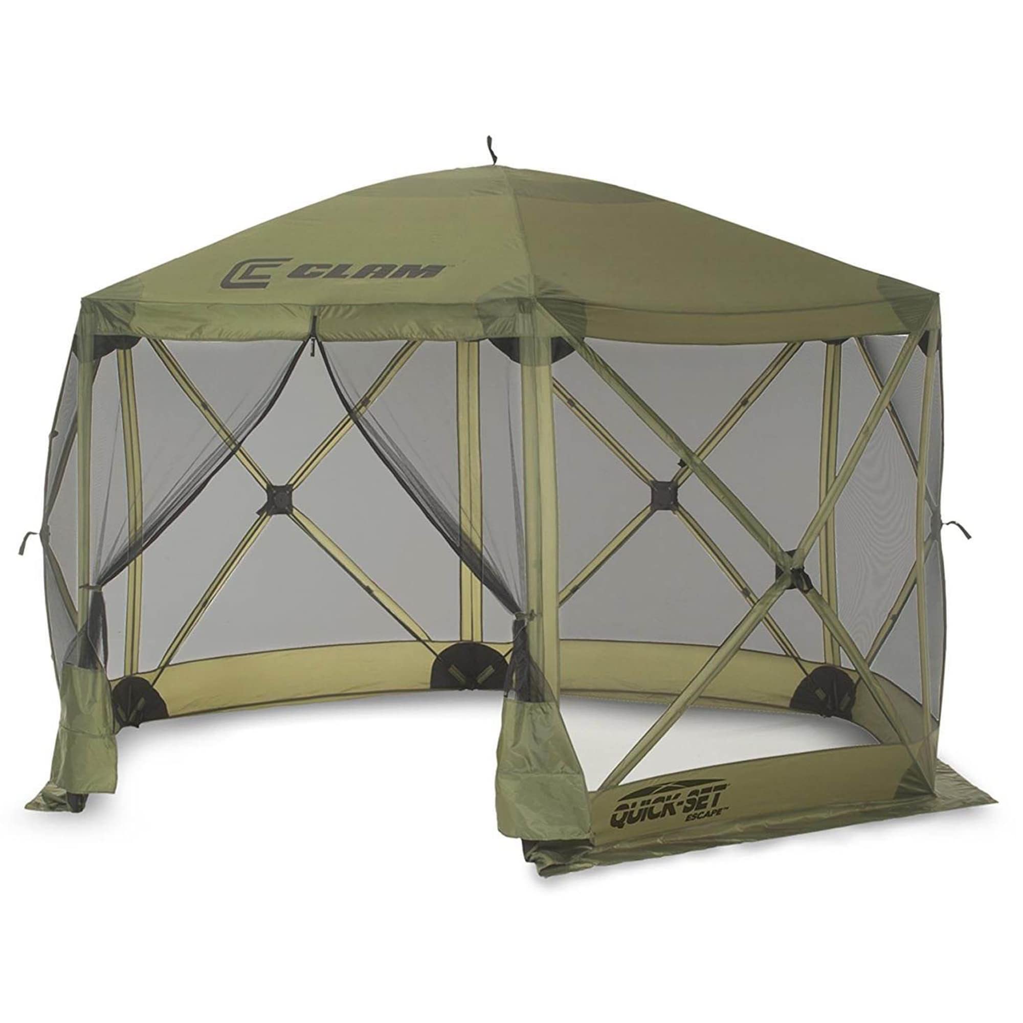 Pop Up CLAM Screen Tent, Outdoor Camping Gazebo Canopy, Escape, 11.5', Green - Heavy-Duty Portable Screened Shelter with Netting for Beach, Patio, and Backyard