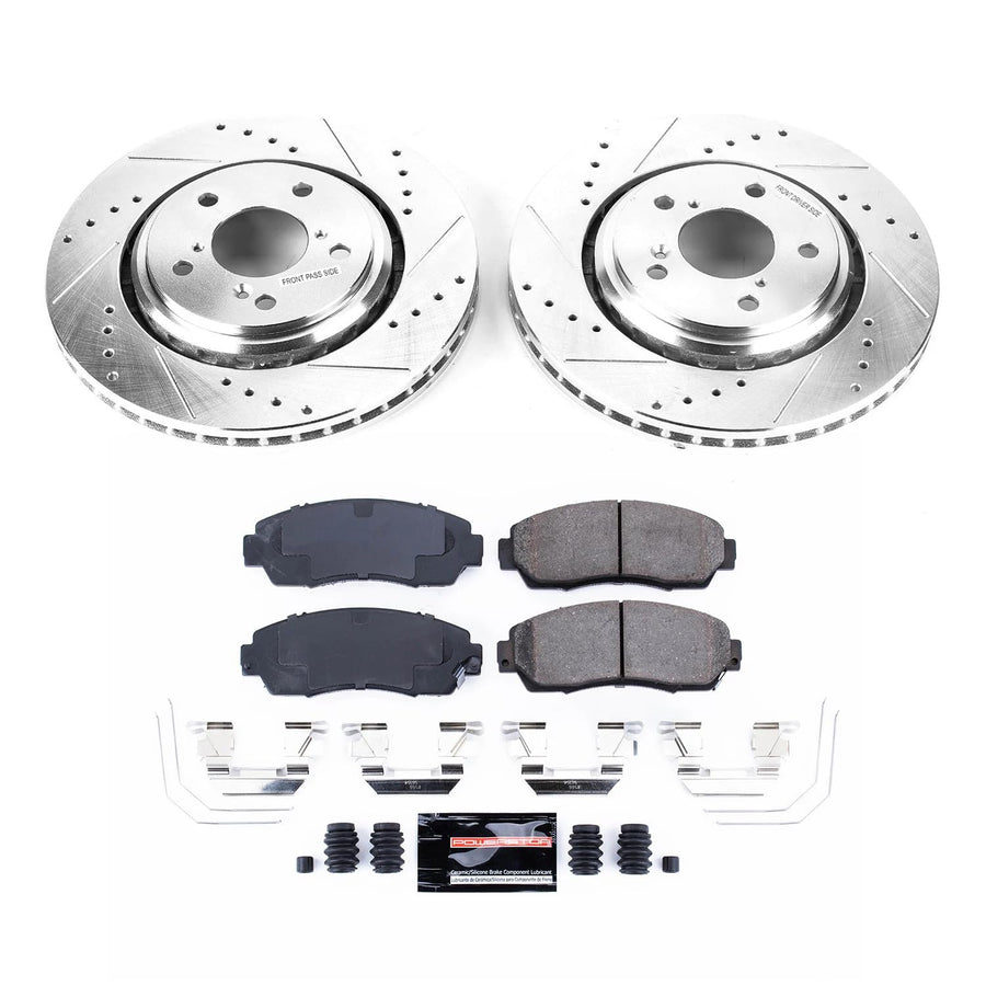 Power Stop K6959 Z23 Front Carbon Fiber Brake Pads with Drilled and Slotted Brake Rotors Kit For 2015 2016 2017 Honda Odyssey | 2019 2020 2021 2022 Honda Passport