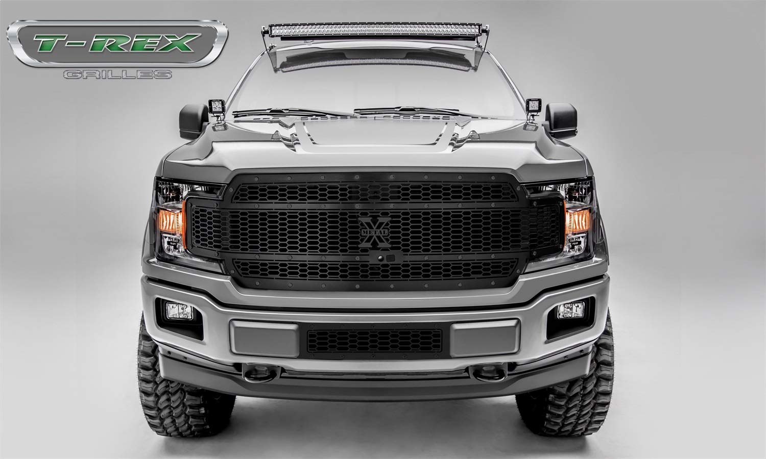 F-150 2018-2020 Stealth Laser X Grille, Black, 1 Pc, Replacement, Black Studs, Fits Vehicles with Camera - PN #7715891-BR