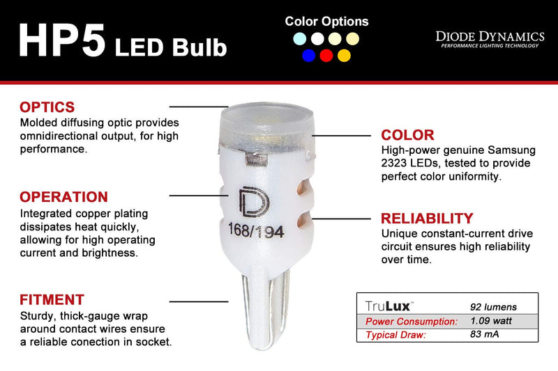 HP5 LED 194 Bulb Natural White Single Diode Dynamics