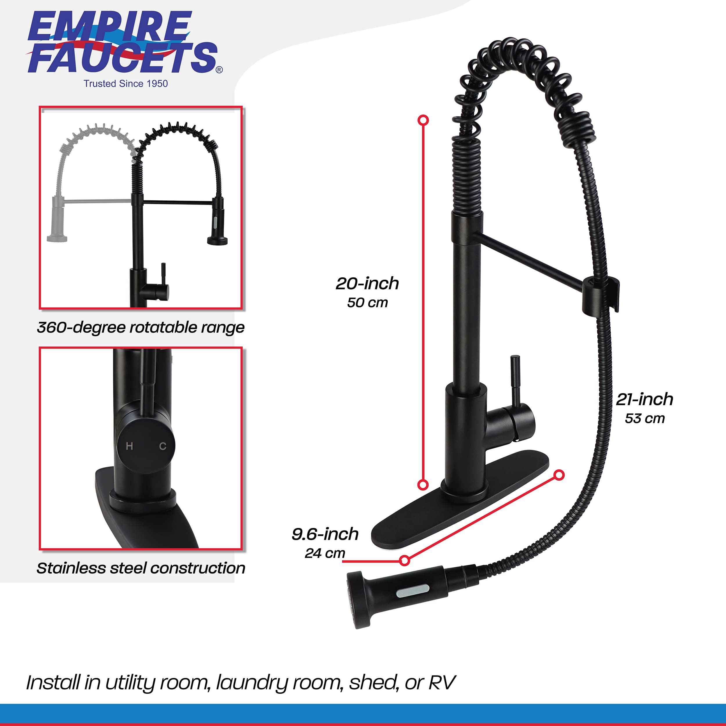 Kitchen Sink Faucet Empire Faucet - Black Brushed Nickel Pull Down Sprayer and Optional Deck Plate