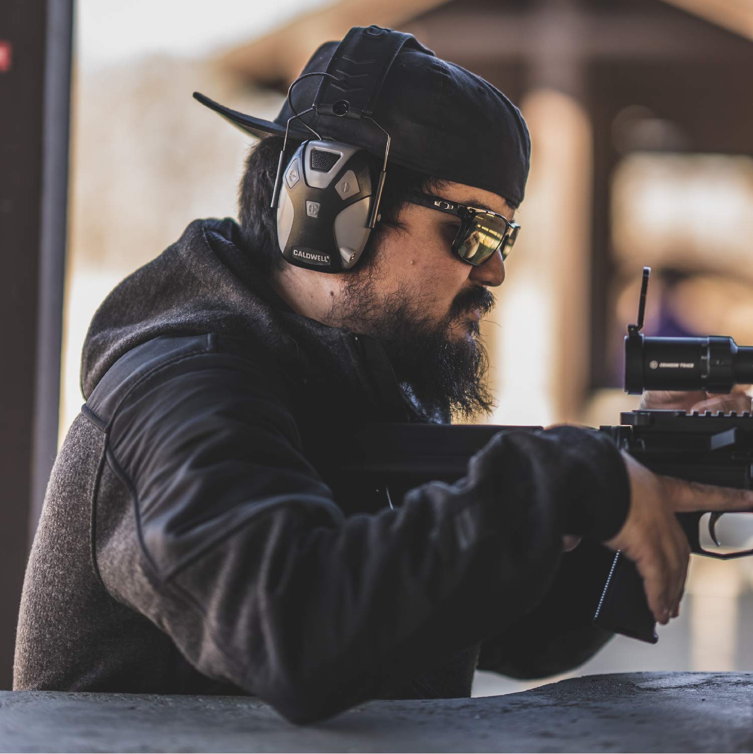 Caldwell E-MAX Pro Electronic Hearing Protection Adjustable Lo Pro Earmuffs for Shooting, Hunting and Range 23-24 NRR, Grey