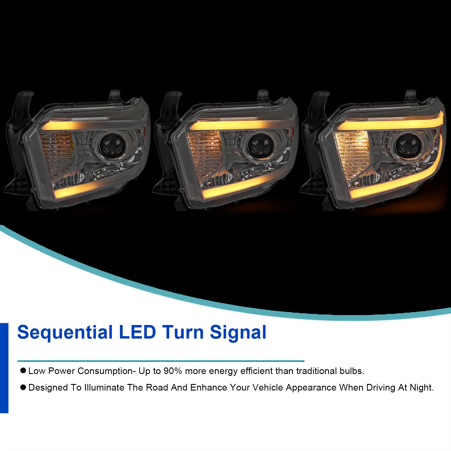 Chrome Projector Headlights SPEC-D TUNING w/Switchback Sequential LED Turn Signal Compatible with 2014-2021 Toyota Tundra, Left + Right Pair Headlamp Assembly