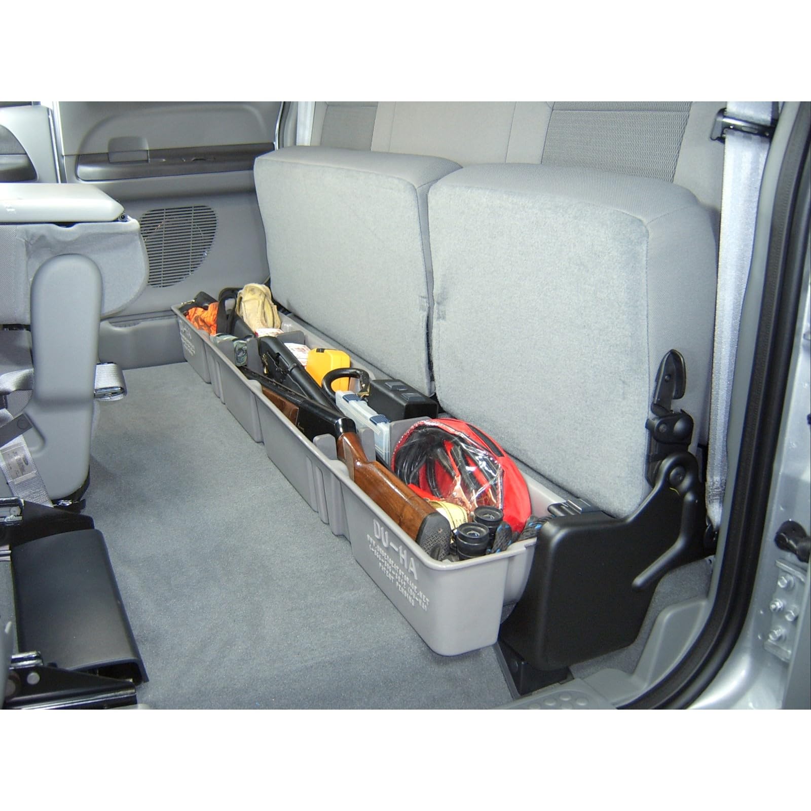 DuHa Under Seat Storage 20031 fits 2000-2016 F250 F350 F450 F550 Super Duty SuperCab without Factory Subwoofer | Black Heavy-Duty Back Seat Organizer | Includes Dividers