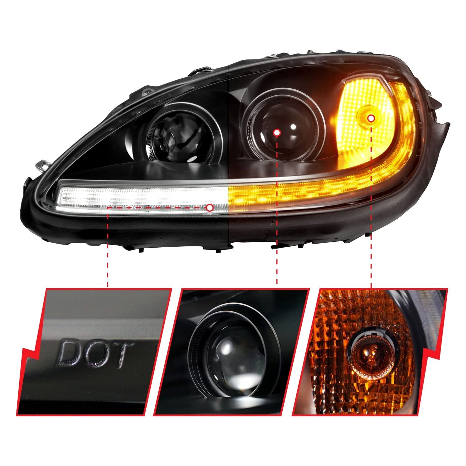 05-13 Chevrolet Corvette ANZO Projector Headlights w/Switchback & Sequential LED - Black Amber
