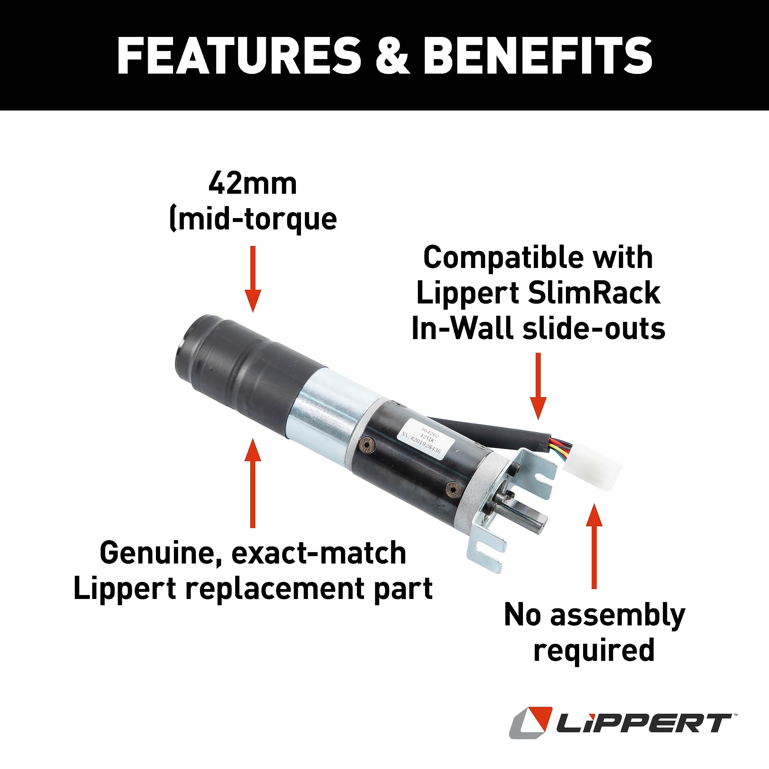 364262 Lippert Components in-Wall Slide-Out Motor with Brake - 42mm (Mid Torque)