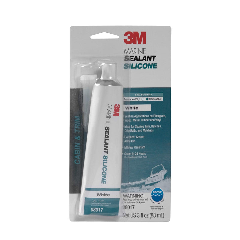 3M Silicone Marine Grade Sealant, PN08017, White, 3 oz Tube