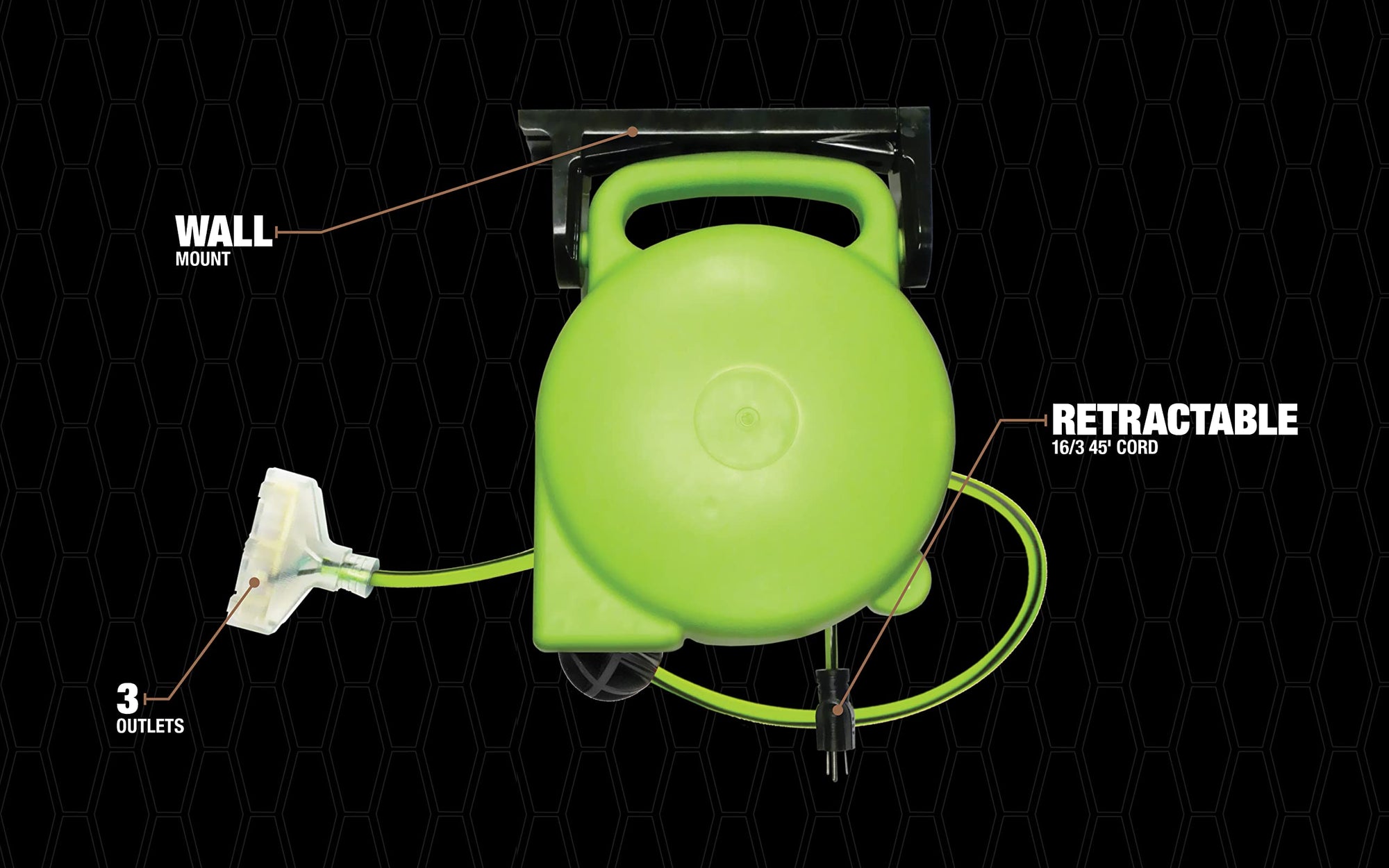E316 Designers Edge Retractable Extension Cord Reel; 45-Foot