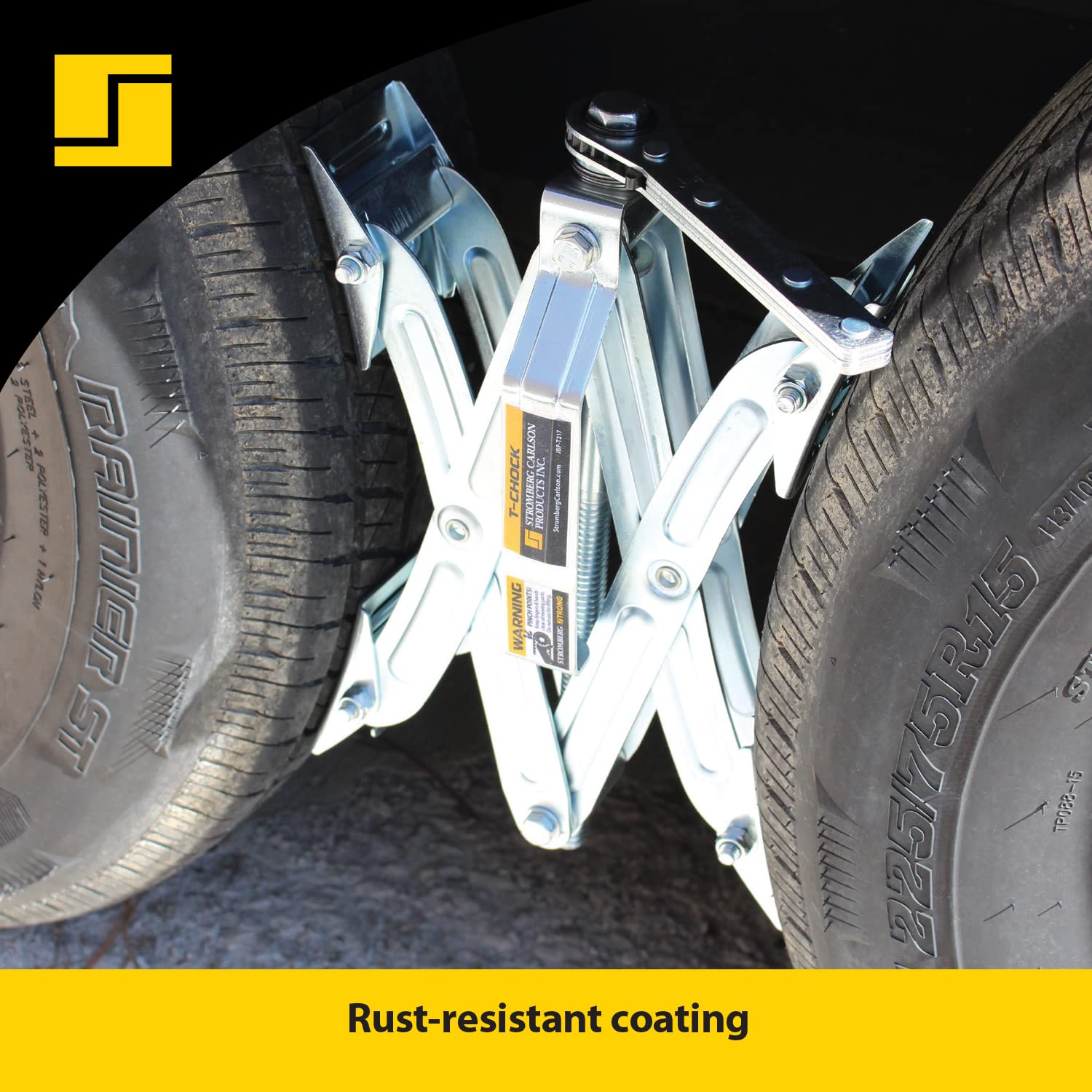 Tandem Axle T-Chock Stromberg Carlson JBP-T217.1 - Heavy Duty RV Wheel Chocks & Tire Stabilizers - Camper Wheel Chock Scissor Stabilizers for RVs, Trailers, and Campers - Fits Tires 2"-17" Apart
