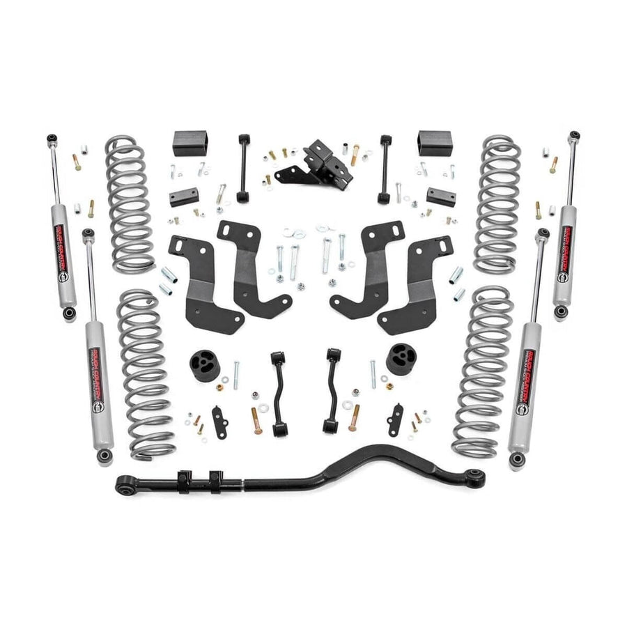 3.5" Rough Country Lift Kit w/ N3 Shock Absorbers for Jeep Wrangler JL 2-Door (2024-2025) - Includes Front & Rear Shocks, Control Arm Drop Brackets, Lifted Coil Springs