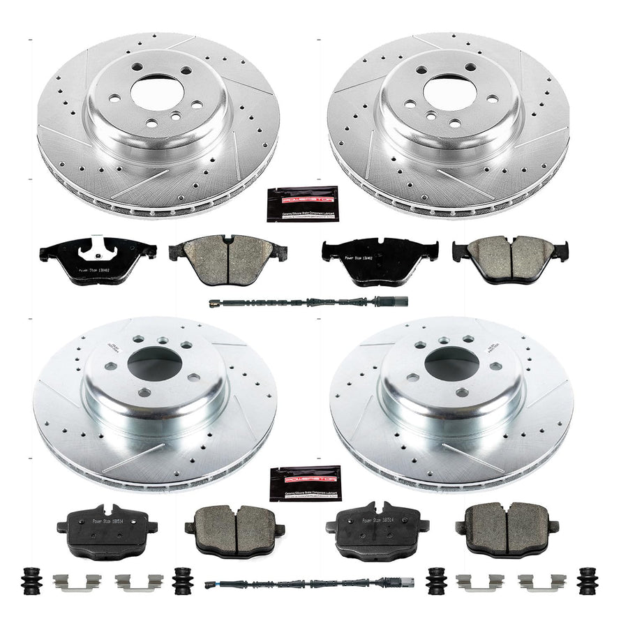 Power Stop K7552 Z23 Carbon Fiber Brake Pads Front and Rear with Drilled & Slotted Brake Rotors Kit For BMW 640i, 640i Gran Coupe, 640i xDrive, 640i xDrive Gran Coupe [Model Specific]