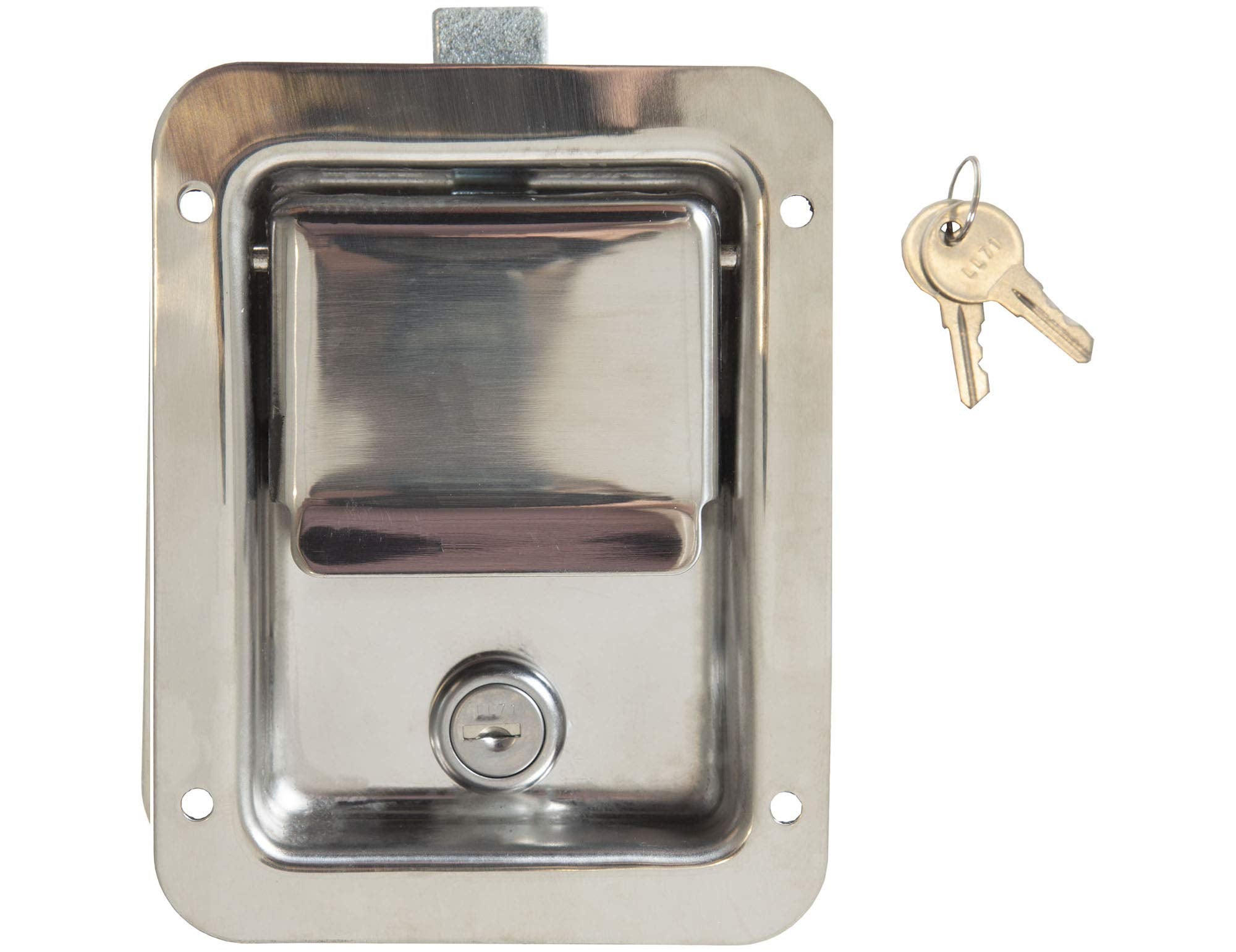 Locking Buyers Products Standard Flush Single Point Latch, Polished Stainless Steel, 2 Keys, Bolt On Mount, Truck Tool Box Latch, Trailer Latch, Camper & RV Latch