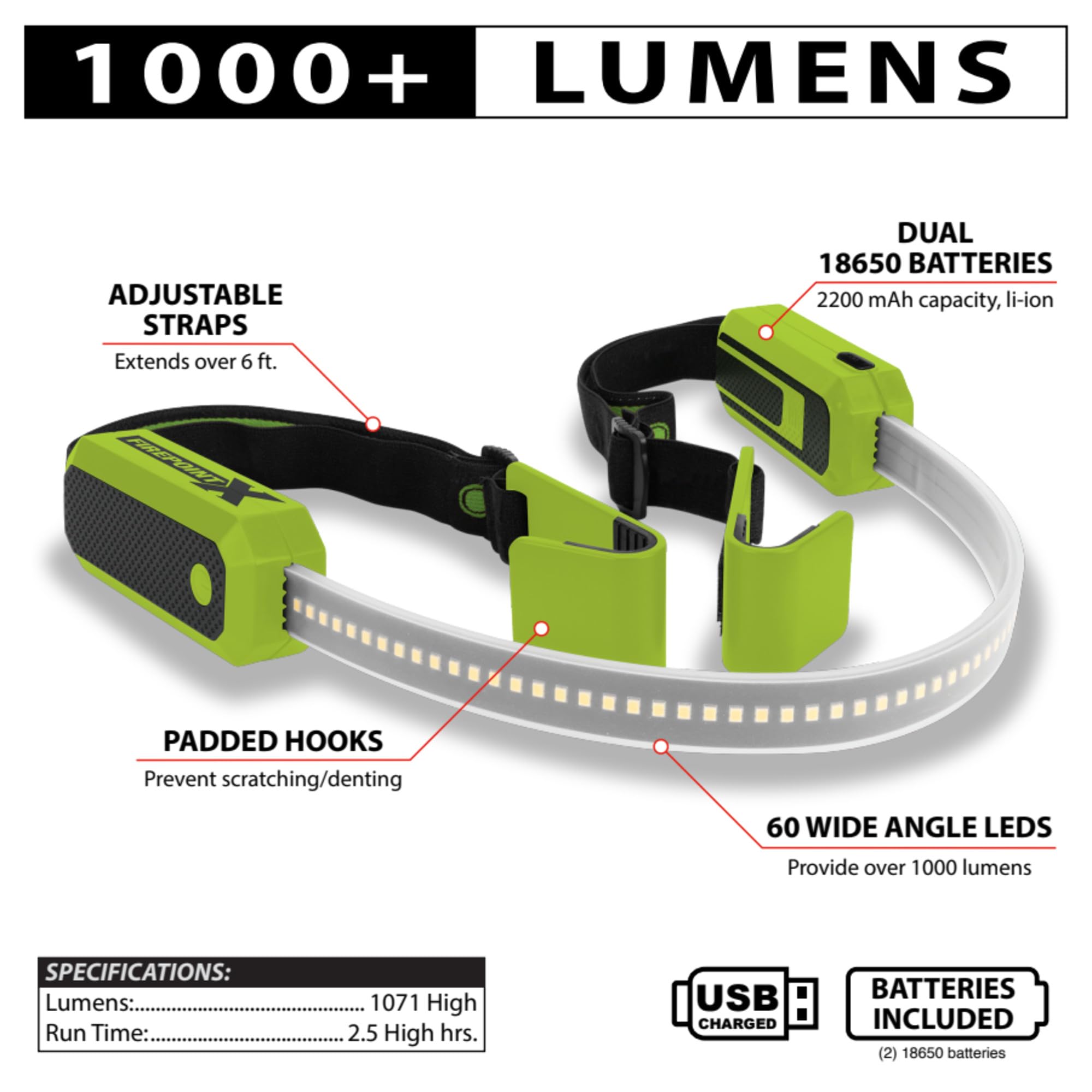 60-Inch Performance Tool W2673 Hood Light with 1000 Lumens of Flood Light and Adjustable Elastic Strap for Any Size Hood