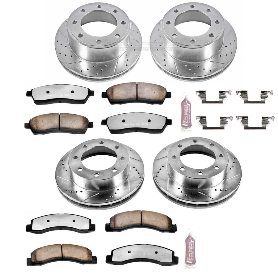 Power Stop K1886-36 Z36 Truck & Tow Front and Rear Brake Kit, Carbon Fiber Ceramic Brake Pads and Drilled/Slotted Brake Rotors For Ford F-350 Super Duty 1999 [Model Specific]