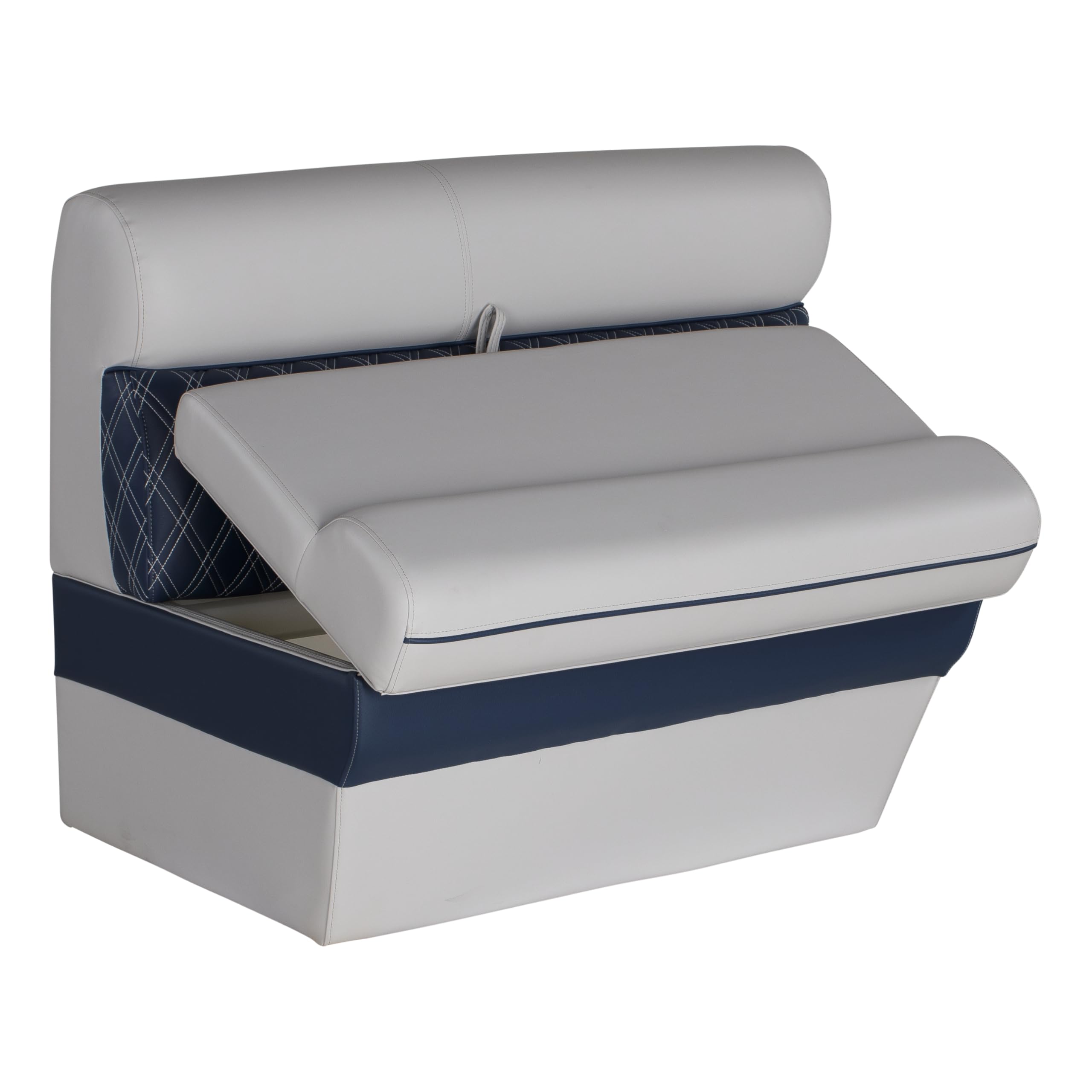 Sunset Collection Lippert 36" Angled Pontoon Bench Seat, Fits Against Helm Station, Contoured Foam Cushioning, Durable Marine-Grade Vinyl, Dry Storage, Poly Frame, 36"L x 28"W x 30"H - 2024021318
