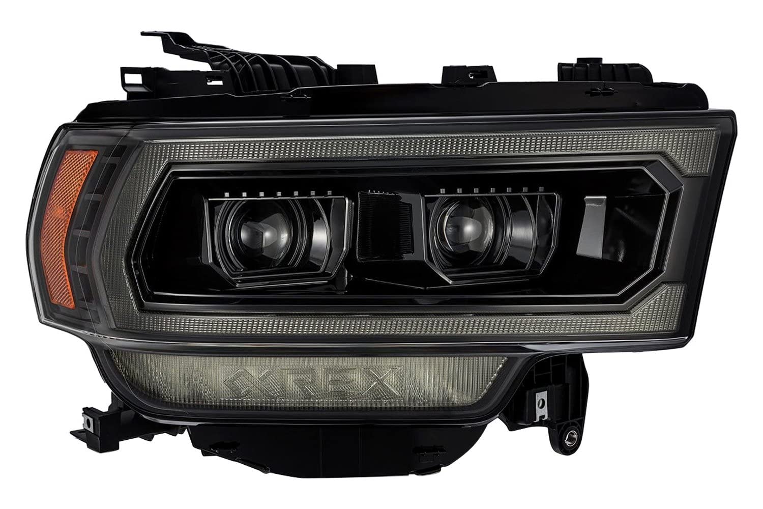 19-21 Ram 2500 AlphaRex LUXX LED Proj Headlights Plank Style Alpha Blk w/Activ Light/Seq Signal/DRL