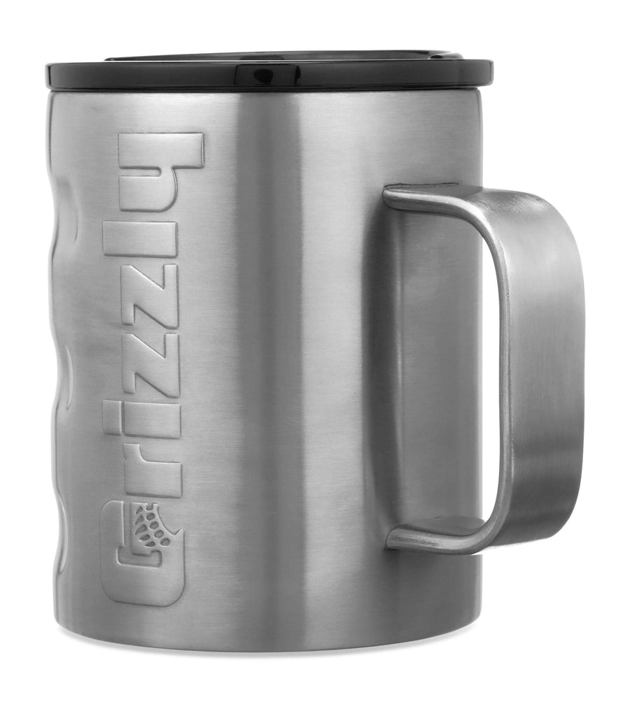 Camp Cup Grizzly Grip 11 oz | Stainless Steel |Vacuum Insulated with TwistTop Lid | Mug For Beach Camping Coffee Hiking Fishing Hunting Tea | Brushed