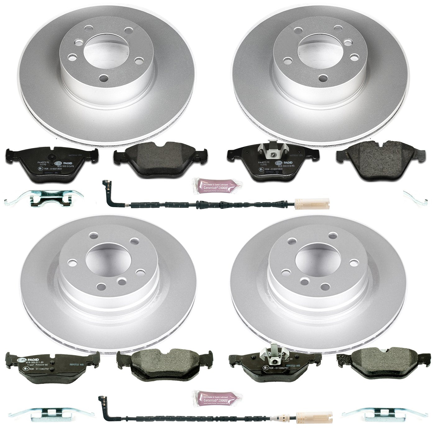 Euro-Stop Power Stop Brake Kit Front and Rear and 1 Front & 1 Rear Sensor Wires For BMW 328i 2008-2010 [Model Specific]