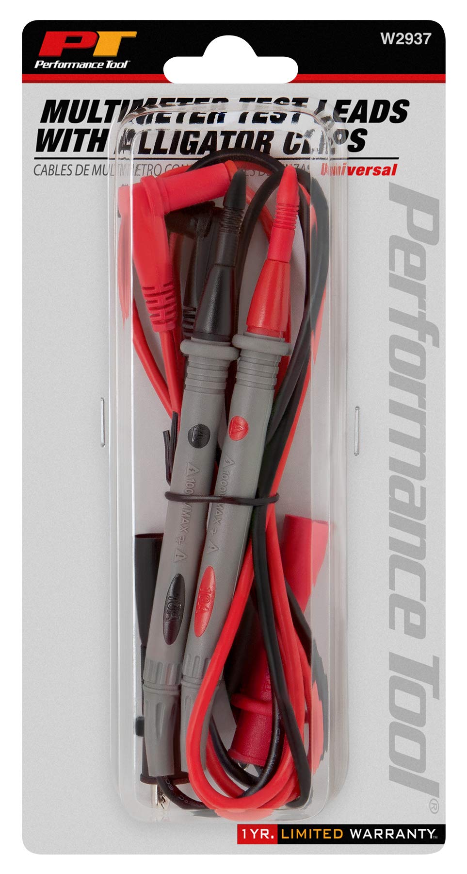 Universal Multi-Meter Test Probes Performance Tool W2937 with Insulated Comfort Grips and Alligator Clips, CAT II/CAT III Rated