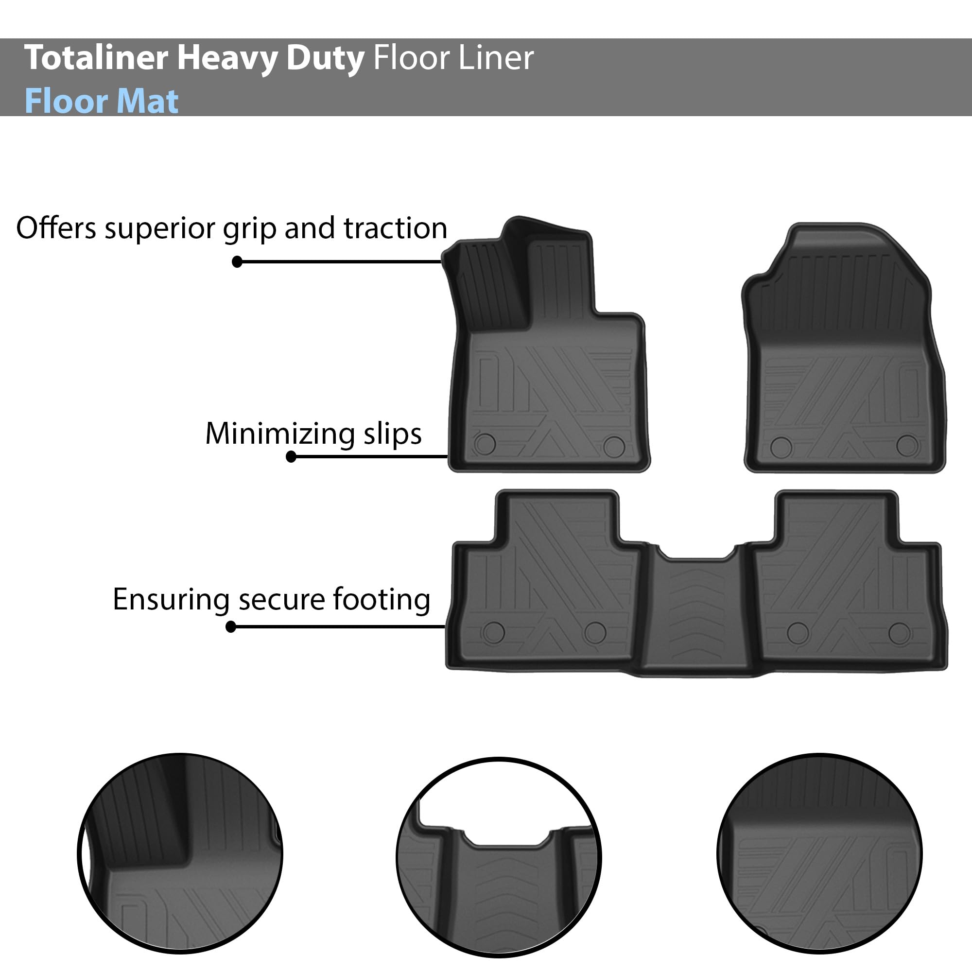 TOTALINER Black Horse Heavy Duty Floor Mat Anti-Skid Black 1.37'' Thickness Compatible with 2019-2025 Toyota Rav4-FMTRA19