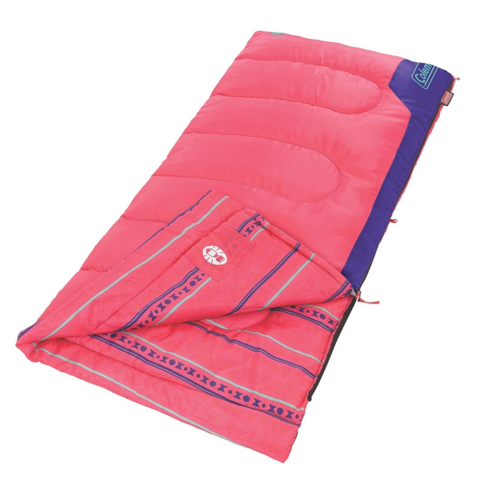 Kids Coleman 50°F Sleeping Bag, Comfortable Youth Sleeping Bag for Sleepovers & Camping, Fits Children up to 5ft Tall, Glow in The Dark Design, Stuff Sack Included, Machine Washable