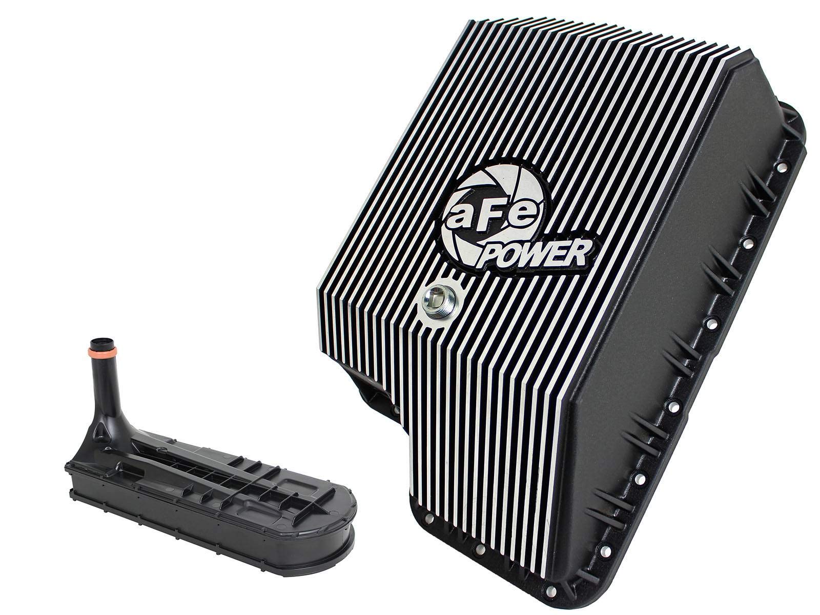 aFe 46-70122-1 Advance Flow Engineering Cov Trans Pan, Ford Dsl Trks 94-10 V8-7.3/6.0/6.4l Blk Machd Fins