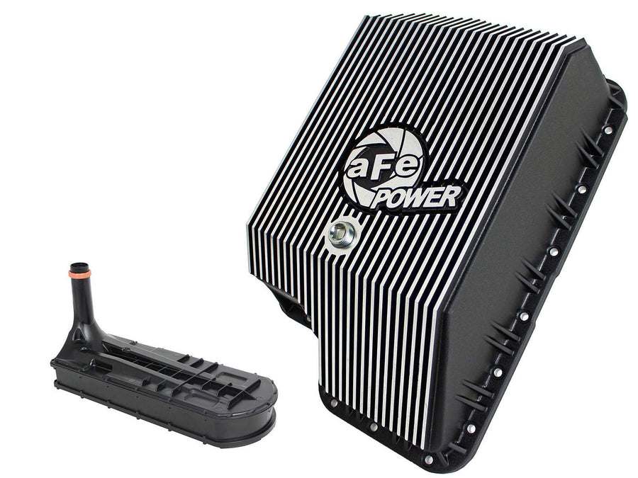 aFe 46-70122-1 Advance Flow Engineering Cov Trans Pan, Ford Dsl Trks 94-10 V8-7.3/6.0/6.4l Blk Machd Fins