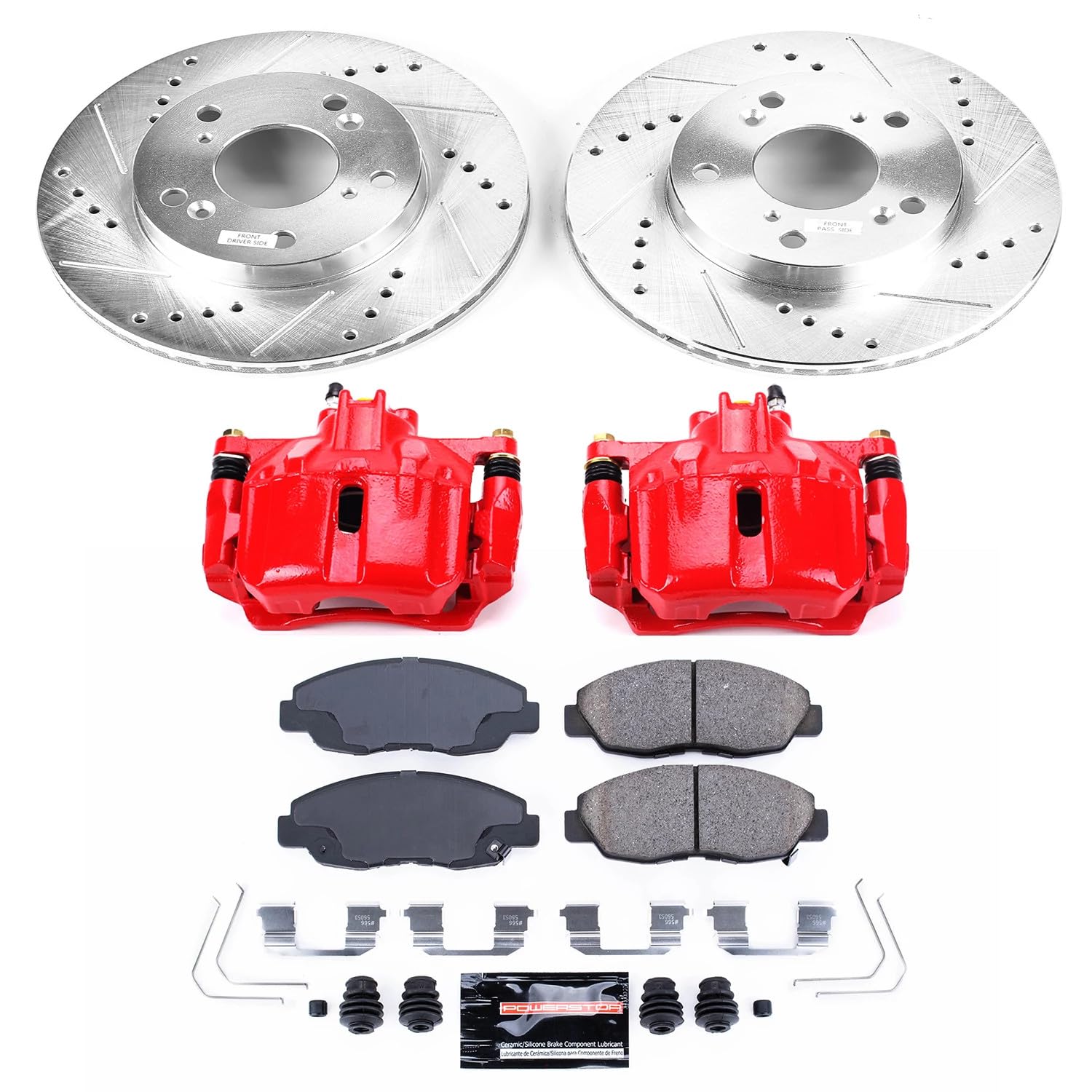 Power Stop Z23 Evolution Front Brake Caliper Kit KC6319- Brake Rotors, Carbon-Fiber Ceramic Brake Pads, Brake Calipers For Honda Civic 2012-2015 [Model Specific]