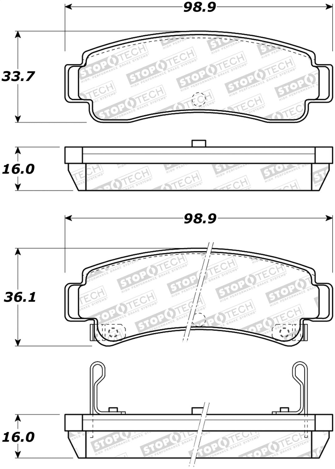 Rear StopTech 308.05110 Brake Pads with Shims and Hardware Street