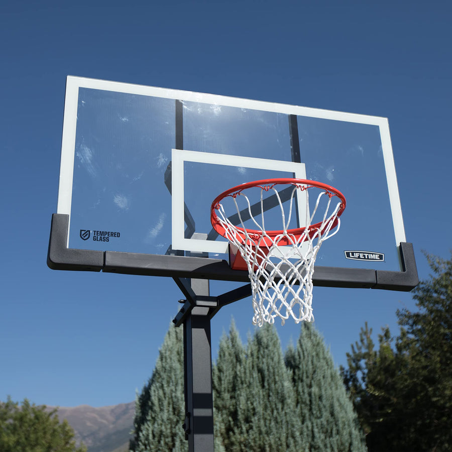 Crank Adjust Lifetime Bolt Down Basketball System, Tempered Glass Backboard, 60"