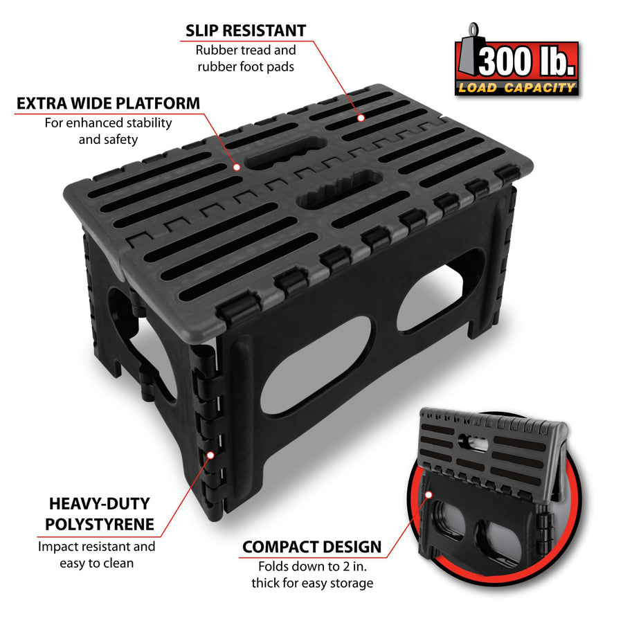Heavy Duty Performance Tool W85041 Folding Step Stool with Non-Skid Platform, 15-inch Wide, 300 lb. Capacity, Easy to Store and Clean
