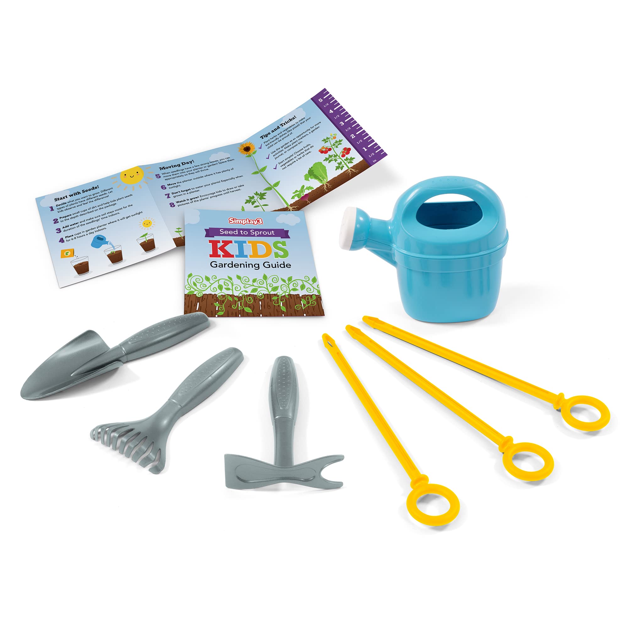 Simplay3 Raised Garden Planter Seed to Sprout, Kids Outdoor Kit with Garden Tools for Growing Flowers or Vegetables, Green, Made in USA