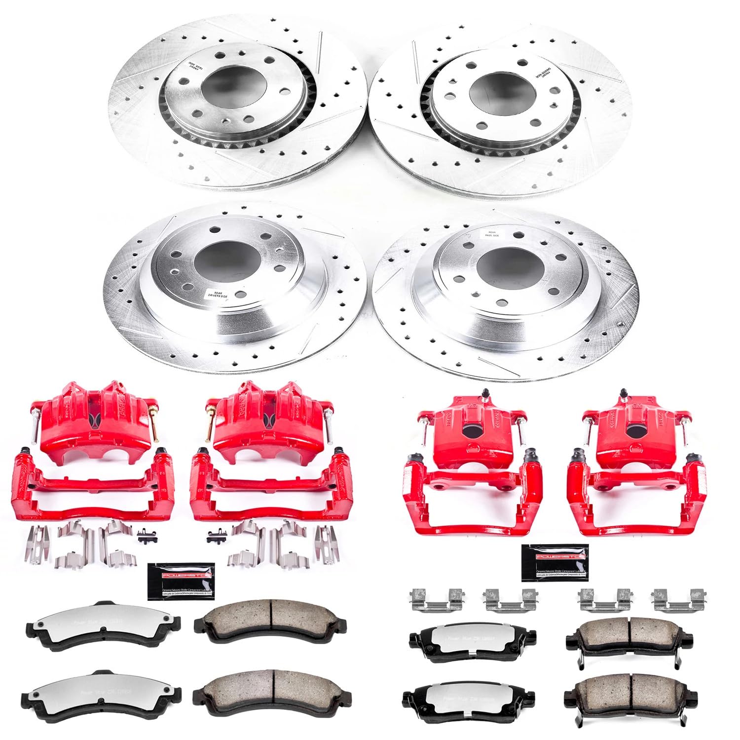 Power Stop Z36 KC2062A-36, Truck & Tow Front & Rear Caliper Kit-Rotors, Ceramic Brake Pads and Calipers For Saab 9-7x 2005 [Model Specific]
