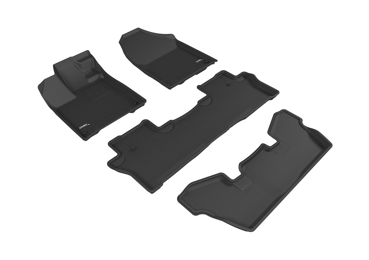 3D MAXpider Kagu Custom Fit Floor Mat (Black) Compatible with Honda Pilot 7-Passenger 2016-2022 - Full Set