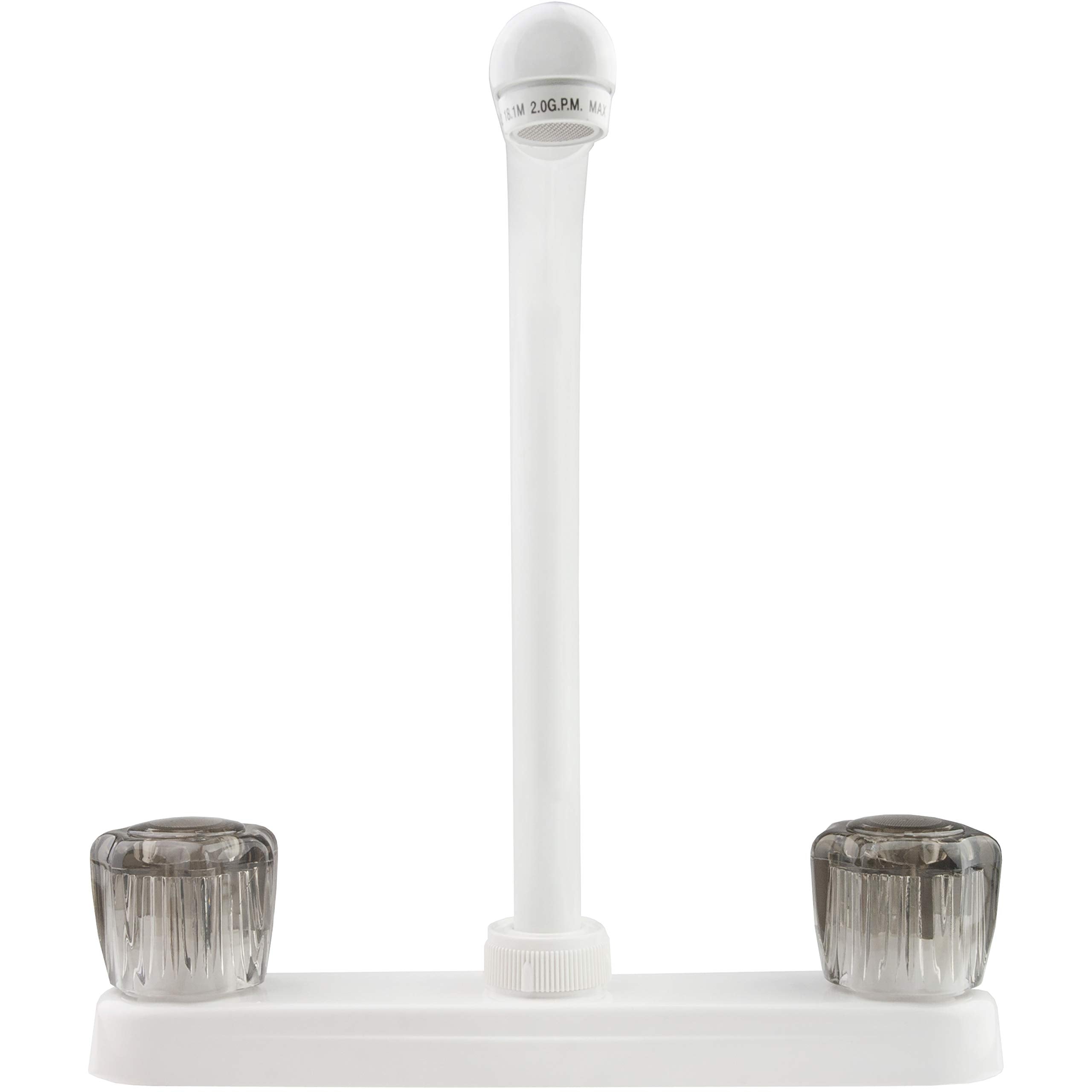 Dura Faucet Hi-Rise DF-PK210S-WT Kitchen Sink Faucet with Smoked Acrylic Knobs (White)