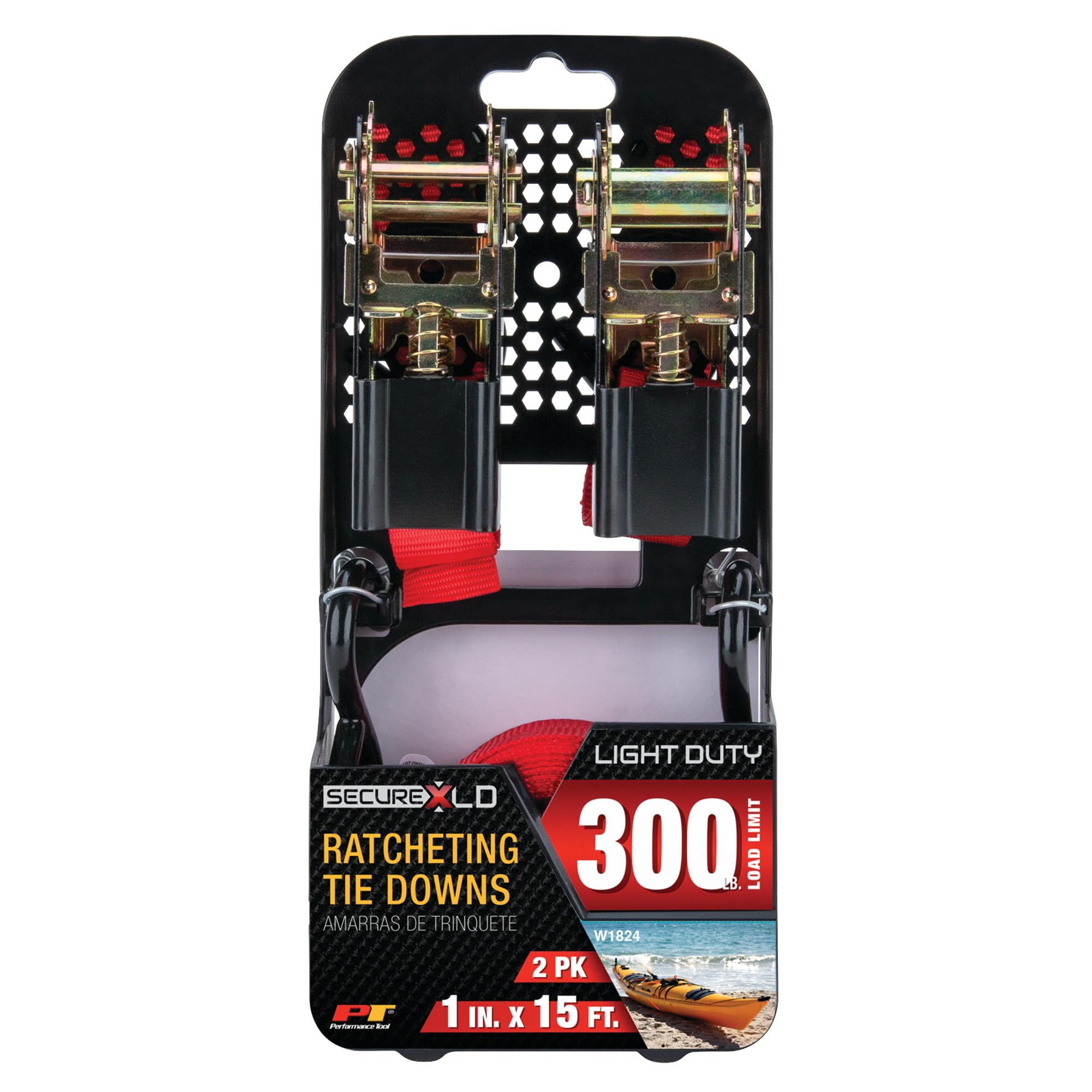 2Pk Performance Tool W1824 1-Inch X 15' Tie Down Straps SecureX - Heavy Duty Ratchet Straps for Safe and Secure Transportation of Cargo and Equipment