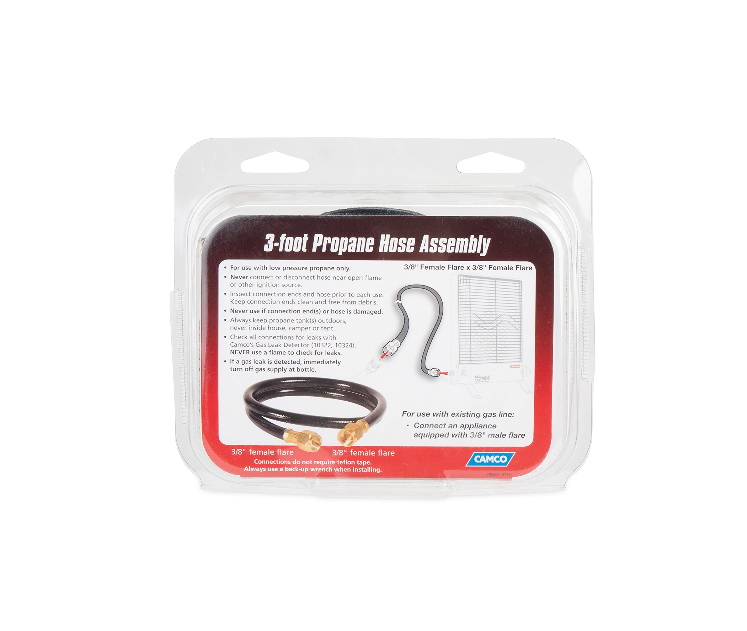 Camco Heavy Duty Olympian 3' Propane Hose Assembly 3/8" Female Flare x 3/8" Female Flare